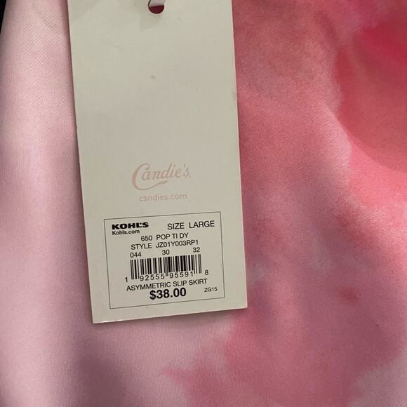 Candies Asymmetric Slip Skirt Pop Tie Dye Womens Large Pink New Midi Barbie - Picture 6 of 6